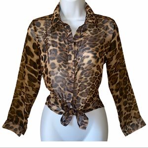 Leopard Print Sheer Button Down size M